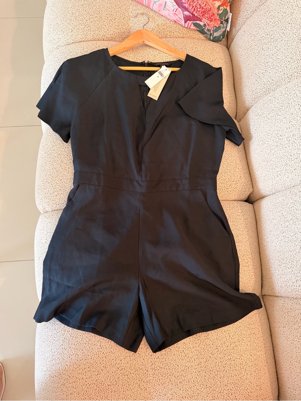 Banana Republic Black Short-Sleeve Romper with V-Neck - Picture 2 of 5
